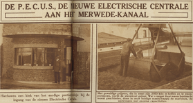 870832 Collage van 2 foto's betreffende de nieuwe elektriciteitscentrale van de P.E.G.U.S. (Provinciaal en Gemeentelijk ...